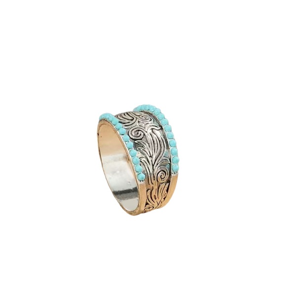 Silver and Turquoise Lined Unisex Ring - Picture 5 of 5
